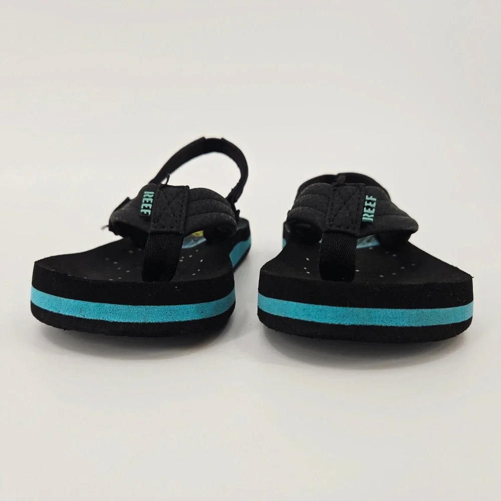 Reef Kids Ahi Sharkade Black Teal‎ Galaxy Flip Flop Sandals Size 9